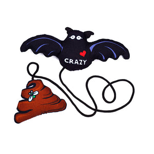 Batshit Cray Cray cat dangler toy with a bat on one end and a pile of shit on the other. An original from the Lucky Bubs pet store.